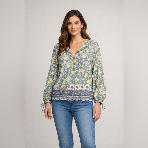 Lucky Brand Tops - Lucky Brand Floral Boho Peasant Blouse Size Medium